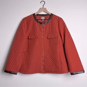 Chico’s Commuter Quilted Jacket Faux Leather Trim Fall Orange